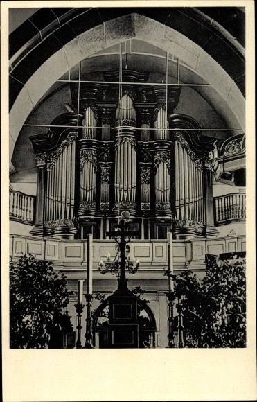 Postcard Laubach in Hessen, old baroque organ in the church
