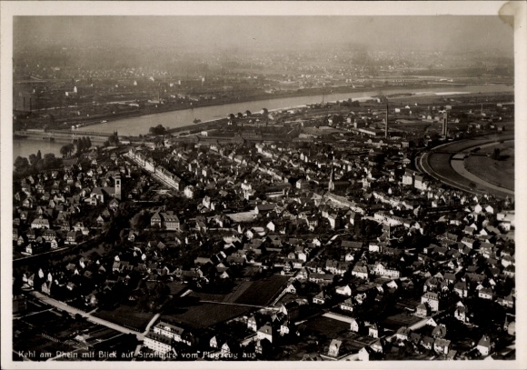 Postcard Kehl am Rhein, aerial view of Kehl, view of the city, houses, Rhine river