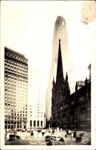 Ak New York City USA, Trinity Church, hoge gebouwen,