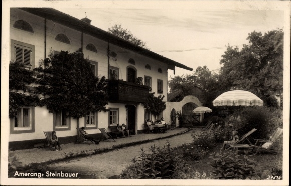 Postcard Amerang in the Chiemgau Upper Bavaria, lot at the Pension Steinbauer, garden