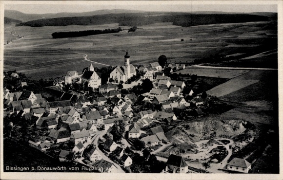 Postcard Bissingen in Swabia Bavaria, aerial photograph
