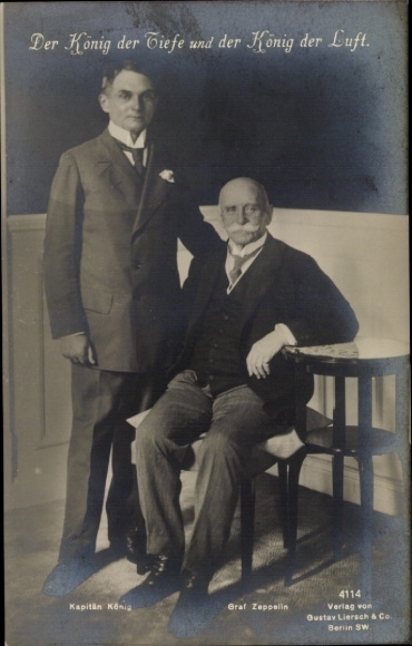 Postcard The King of the Deep and the King of the Air, Captain König, Graf Zeppelin, Liersch 4114