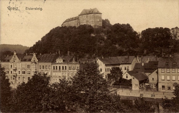 Ak Greiz im Vogtland Thüringen,  Elstersteig, Stadtansicht,  Architektur, naturbelassene Umgebung