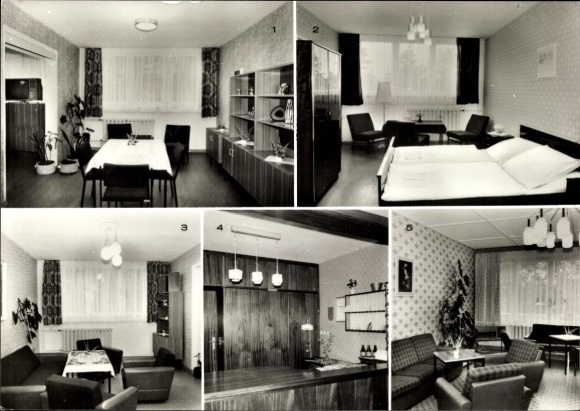 Postcard Neuglobsow Stechlin Brandenburg, various rooms in the FDGB holiday residence, TV room, ...