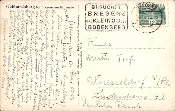 Artists Postcard Bregenz on Lake Constance Vorarlberg, Gebhardsberg