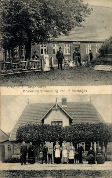 Postcard Elmenhorst in Vorpommern, guesthouse, grocery store of P. Nachtigall
