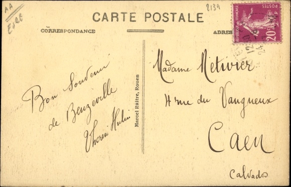 Postcard Beuzeville Eure, The Church