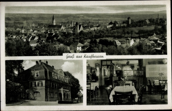 Postcard Kaufbeuren on the Wertach in Swabia, general view, restaurant zum Häring