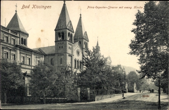 Postcard Bad Kissingen Lower Franconia Bavaria, Prinz-Regenten-Straße, Evangelical Church