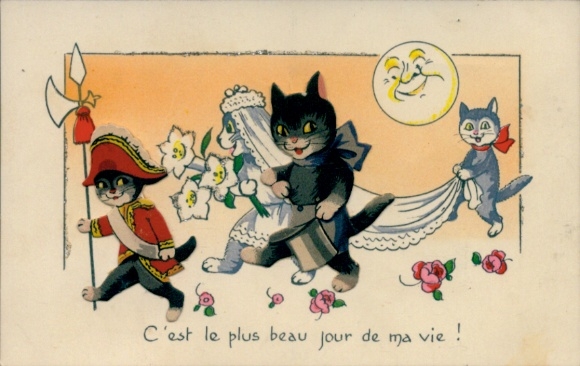 Postcard C'est le plus beau Jour de ma vie, cats