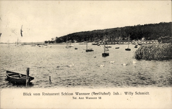 Postcard Berlin Zehlendorf Nikolassee, Beelitzhof, Restaurant Schloss Wannsee
