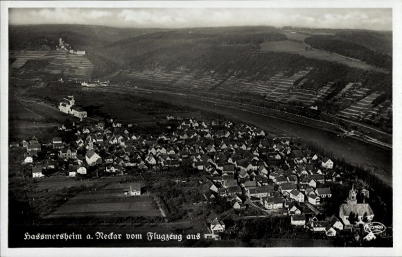 Postcard Hassmersheim Haßmersheim am Neckar, total view, aerial photograph