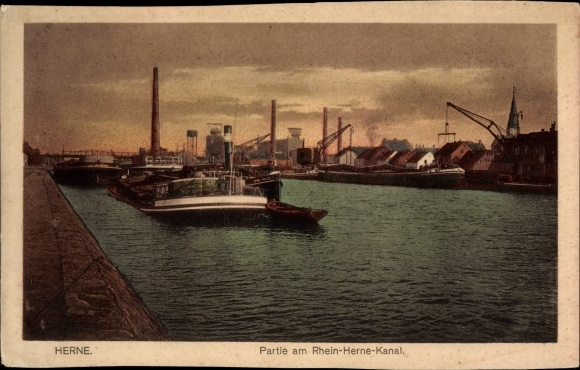 PC Herne in the Ruhr area, Rhine Herne Canal, port facilities, barge
