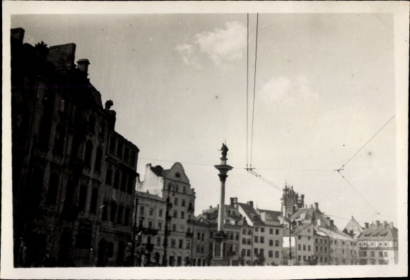 Photo Warszawa Warsaw Poland, street section with monument, II WW