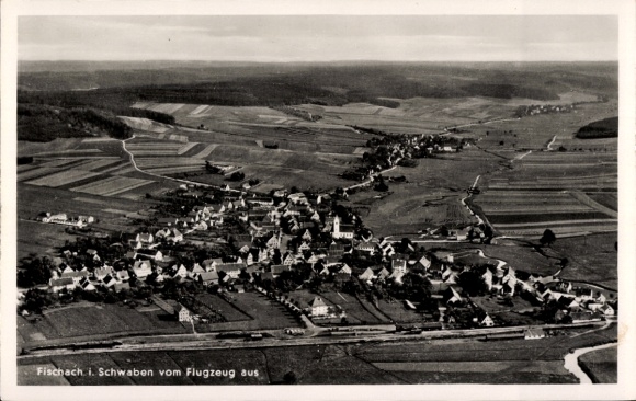 Postcard Fischach in Swabia, aerial photograph