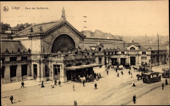 Postcard Liège Liège Wallonia, la Gare des Guillemins, train station, forecourt, tram