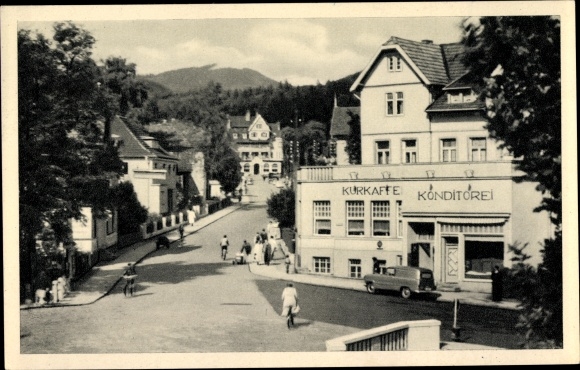Postcard Bad Sachsa in Lower Saxony, Hindenburgstraße, pastry shop, Kurkafe