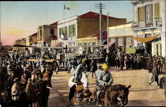 PC Thessaloniki Greece, captured German military aircraft, transport through the streets, I.WK
