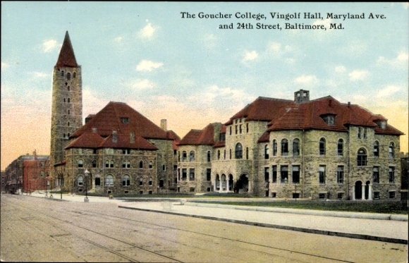 Ak Baltimore Maryland USA, Goucher College, Vingolf Hall, Maryland Ave., 24th Street, Stenen gebouwen
