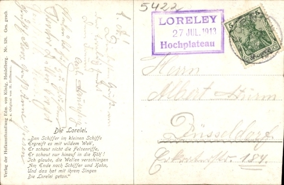 Kunstenaar Ak Hoffmann, H., Loreleyfelsen, Salie