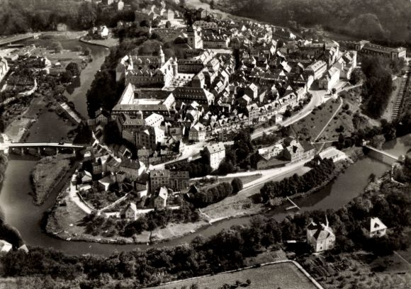 Ak Weilburg an der Lahn Hessen, Fliegeraufnahme