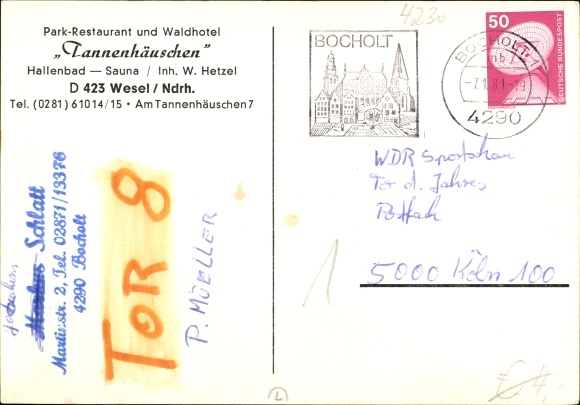 Postcard Wesel on the Lower Rhine, Park-Resraurant and Waldhotel Tannenhäuschen