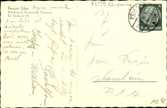 Postcard Arlaching Chieming in Upper Bavaria, Pension Eden