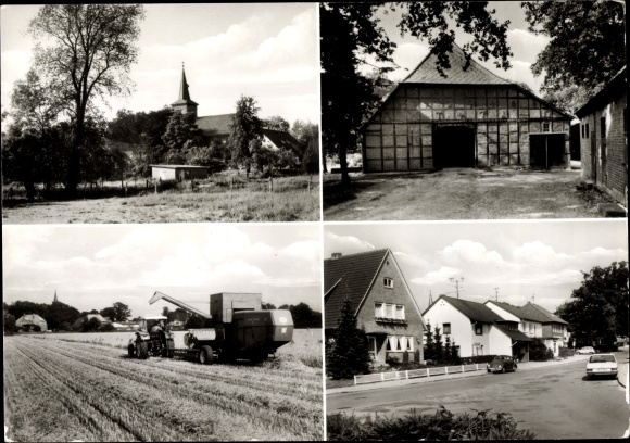 PC Himbergen in the Lüneburg Heath, part of the street, farmhouse, field