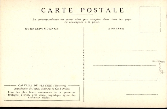 Artist PC Quimper Finistère, Calvaire de Pleyben, Chemin de Fer from Paris to Orleans