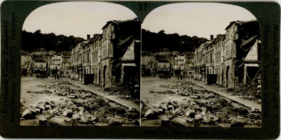 Stereo photo Saint Mihiel Maas, Place des Halles, WW I