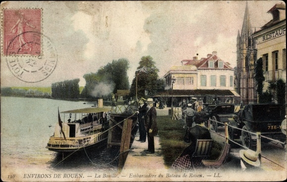Postcard La Bouille Seine Maritime, Rouen boat dock