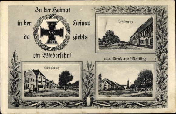 Postcard Plattling in Lower Bavaria, Preysingplatz, Ludwigsplatz, Iron Cross