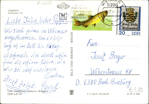 Postcard Stadt Usedom, Anklamer Tor