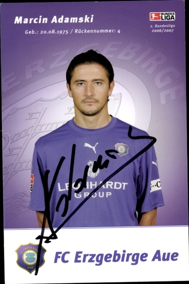 Autogrammkarte Fußballer Marcin Adamski, FC Erzgebirge Aue, Autogramm