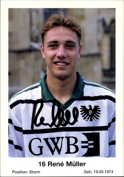 Autogrammkarte Fußballer René Müller, Preußen Münster, Autogramm