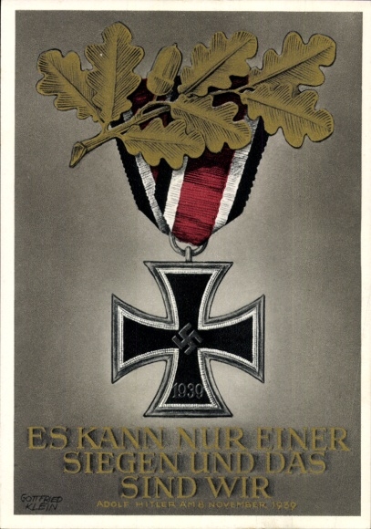 Postal stationery artist Postcard Klein, G., Only one can win and that is us, quote from Adolf Hitler
