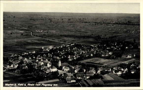 Postcard Marlen Kehl am Rhein, aerial view of Marlen, Rhine, houses, fields