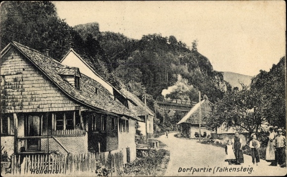 Postcard Falkensteig Buchenbach in the Black Forest, partial view of the village, Höllental, steam locomotive