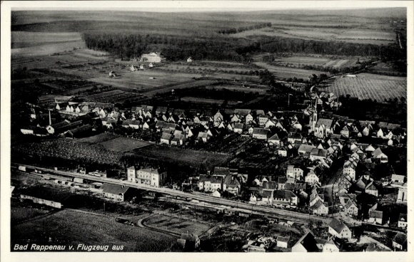 Postcard Babstadt Bad Rappenau in Baden, aerial view of houses, fields, taken from airplane