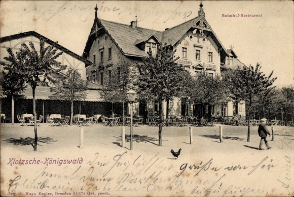 Postcard Dresden Klotzsche Königswald, Bahnhof Restaurant