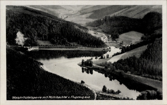 Postcard Lubachów Breitenhain Lower Silesia, Silesian Dam, Weistritz Dam, aerial photograph