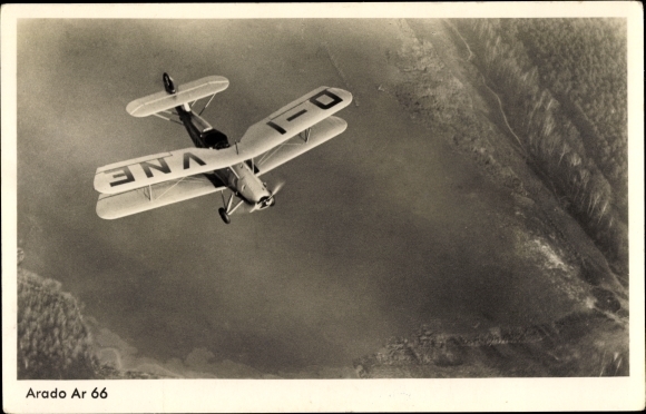Postcard German Air Force, Arado Ar 66, school biplane, D-IVNE