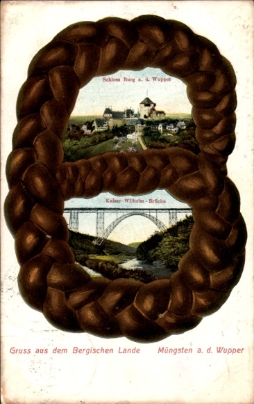Passepartout Postcard Solingen in the Bergisches Land, Müngstener Bridge, Kaiser Wilhelm Bridge, Burg Castle