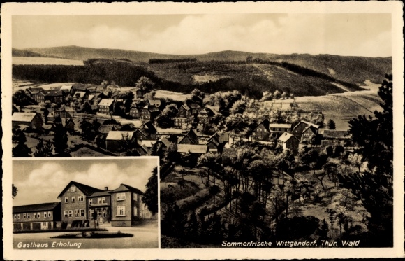 Postcard Wittgendorf Thuringia, panorama from the place, inn recreation