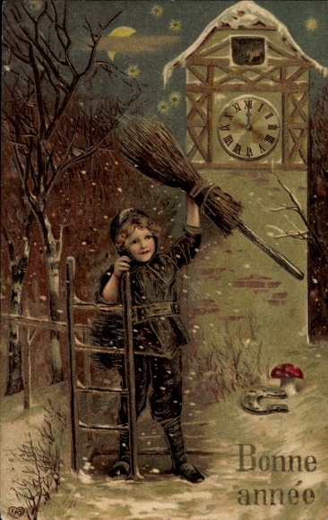 Embossing Chromo-Litho Good Year, Child as Chimney Sweep, Horseshoe