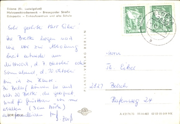 Postcard Eldena Mecklenburg, 750 years 1229-1979, multi-purpose drying plant, Bresegarder Str., shopping center