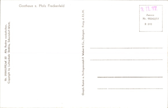 Postcard Freckenfeld in the Saarpfalz, aerial photograph