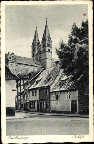 Postcard Quedlinburg im Harz, view of the castle