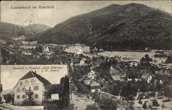 Ak Lautenbach im Renchtal, Gasthof und Pension Zum Schwan, J. B. Sester, Totalansicht
