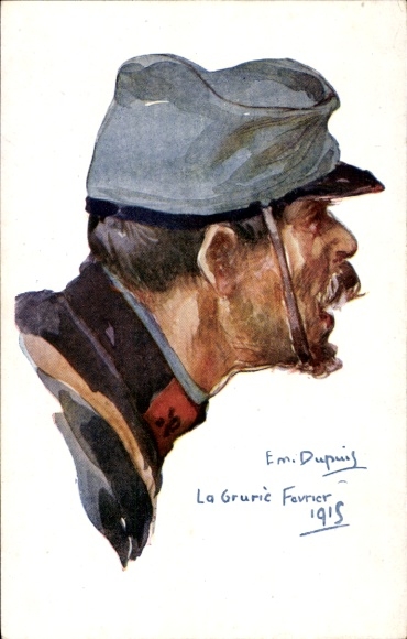 Kunstenaarskaart Dupuis, Em., La Grurie, Franse soldaat 1915